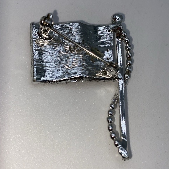 Vintage Dodds Rhinstone American Flag Silvertone Brooch Jewelry Pin - Picture 2 of 5